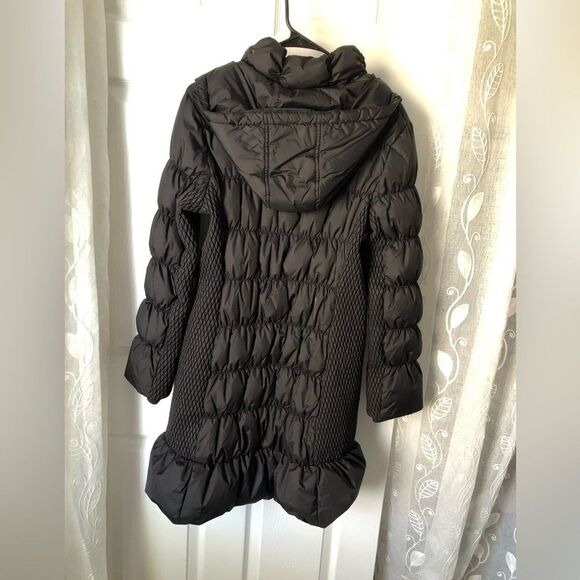 Via Spiga black down puffer jacket coat hoodie sz L full zip up tiny liner stain - Picture 8 of 11